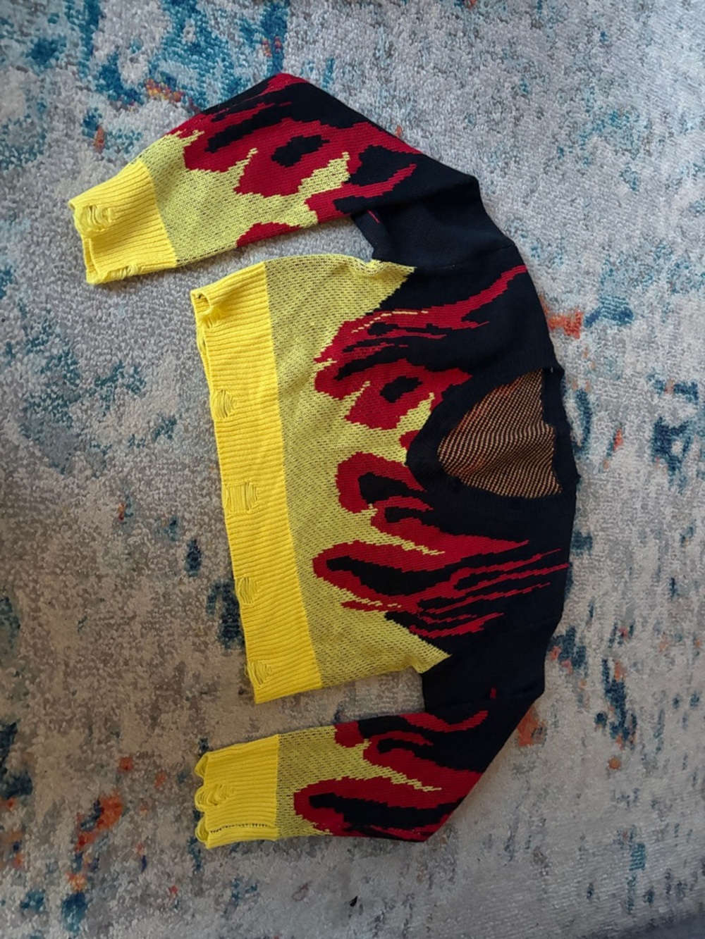 Cropped v neck fire sweater